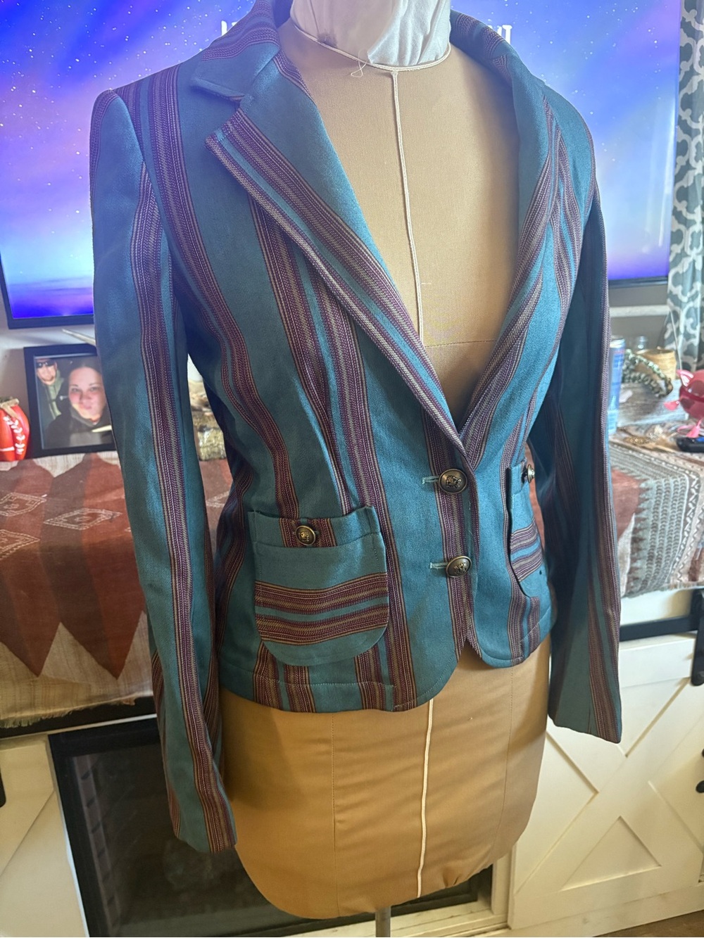 Robert Graham Teal Blazer with Brown and Purple Stripes